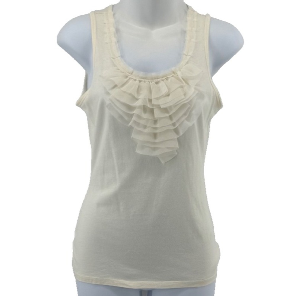 Ann Taylor Petites Ruffle‎ Tank Top SP Ivory Sleeveless Modal Cotton Blouse